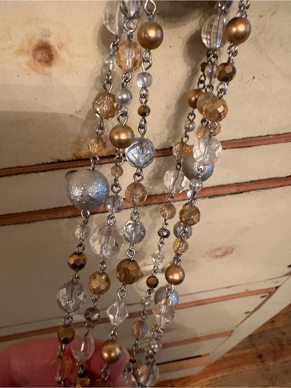 Elegant Gold and Silver Beaded Garland Necklace - Unbranded